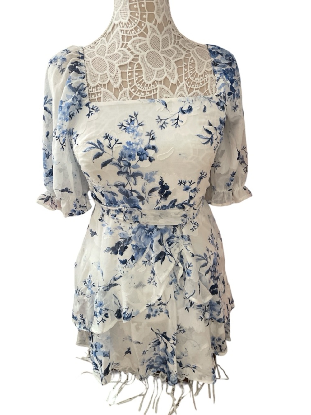 miami White Mini Dress with Blue Floral Print